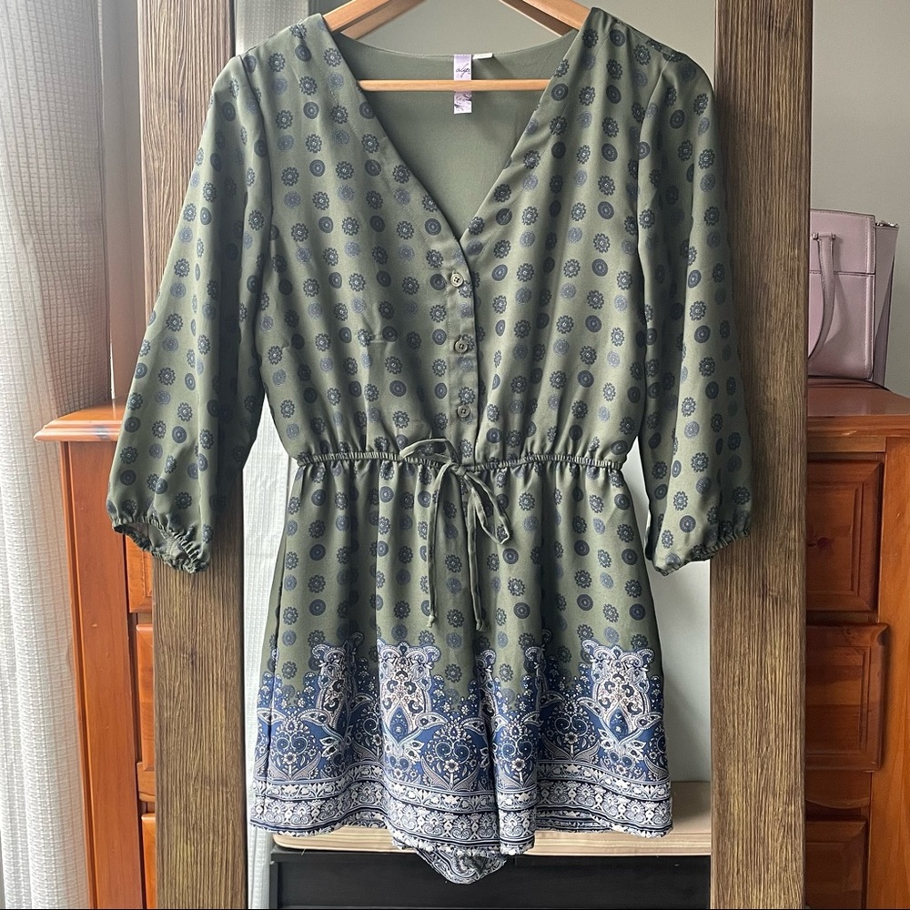 Dark green romper with navy blue detailing *perfect for graduation or weddings!*